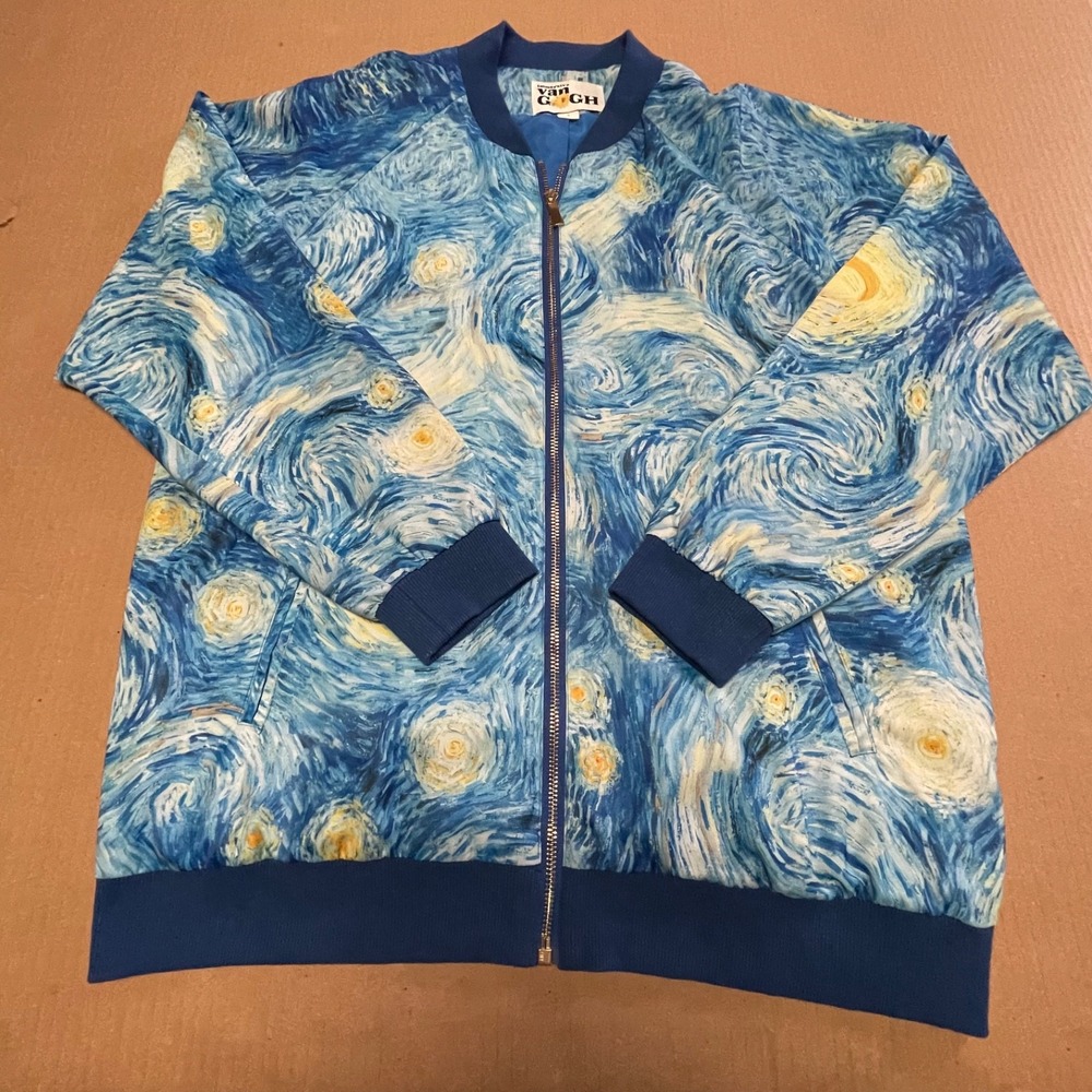 Official Immersive Van Gogh Starry Night Bomber Jacket Women Sz L Satin Full Zip